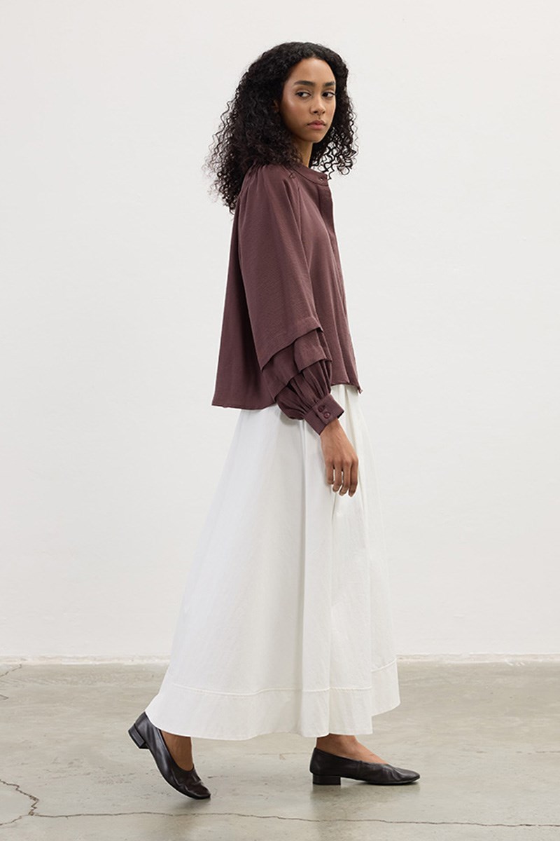 Kol Katmanlı Gömlek Mürdüm