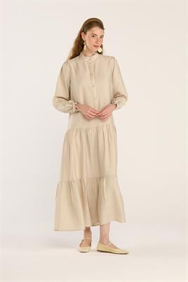 Kol Ucu Bağcıklı Elbise Taş