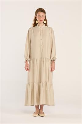 Kol Ucu Bağcıklı Elbise Taş