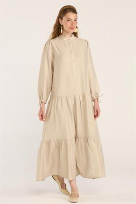 Kol Ucu Bağcıklı Elbise Taş