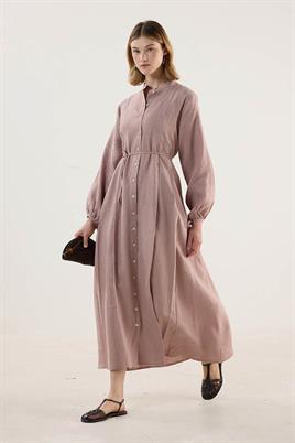 %100 Keten Elbise Pudra