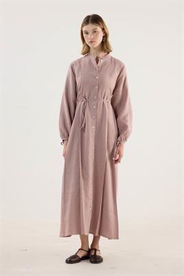 %100 Keten Elbise Pudra
