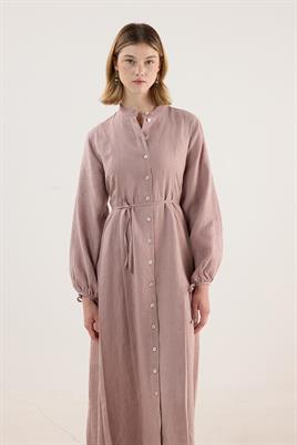 %100 Keten Elbise Pudra