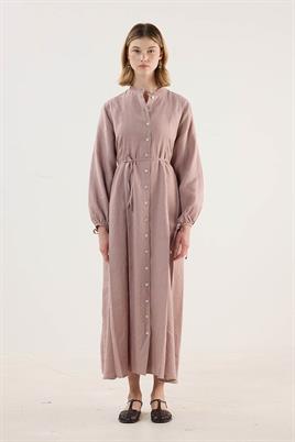 %100 Keten Elbise Pudra