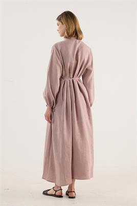 %100 Keten Elbise Pudra