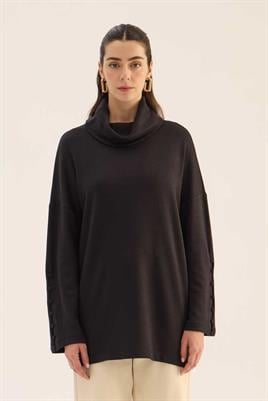 Kolları Düğmeli Kazak Siyah