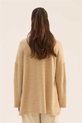 Kolları Düğmeli Kazak Açık Camel