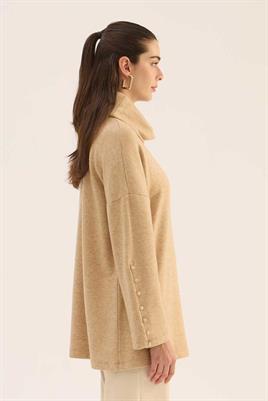 Kolları Düğmeli Kazak Açık Camel