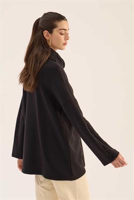 Kolları Düğmeli Kazak Siyah