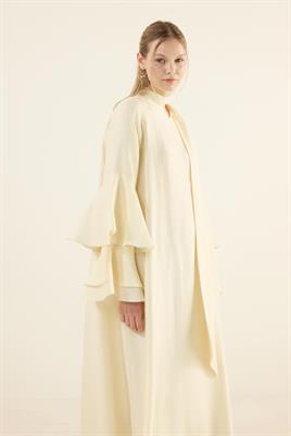 Kolları Volanlı Işıltılı Elbise Soft Sarı