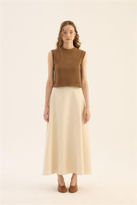 Kolsuz Triko Bluz Koyu camel