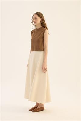 Kolsuz Triko Bluz Koyu camel