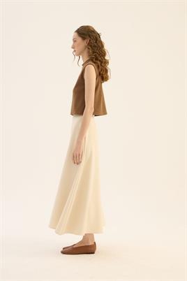 Kolsuz Triko Bluz Koyu camel