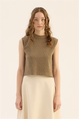 Kolsuz Triko Bluz Vizon