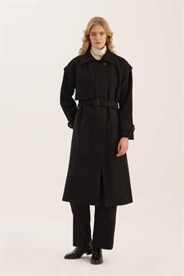 Kolu Çıkabilen Kaşe Kaban Siyah