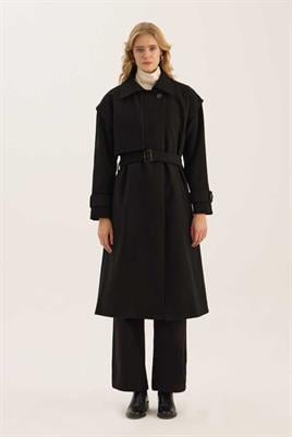 Kolu Çıkabilen Kaşe Kaban Siyah