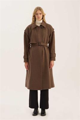 Kolu Çıkabilen Kaşe Kaban Kahverengi