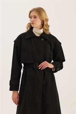 Kolu Çıkabilen Kaşe Kaban Siyah