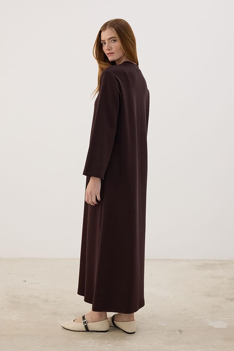 Kolu Nakışlı Sweatshirt Elbise Acı kahve