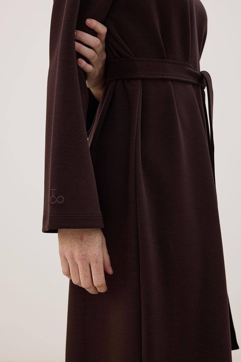 Kolu Nakışlı Sweatshirt Elbise Acı kahve