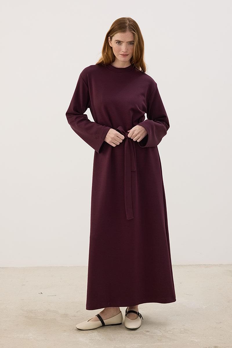 Kolu Nakışlı Sweatshirt Elbise Bordo
