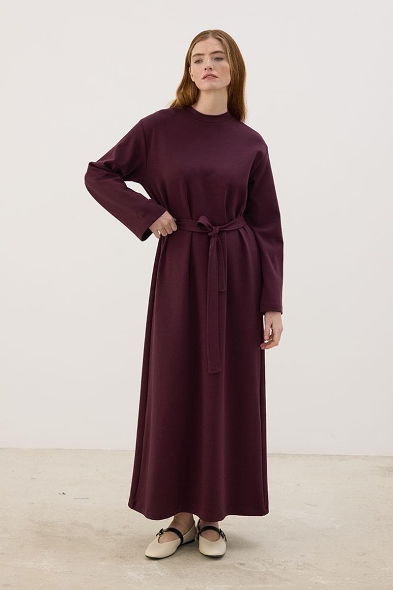 Kolu Nakışlı Sweatshirt Elbise Bordo
