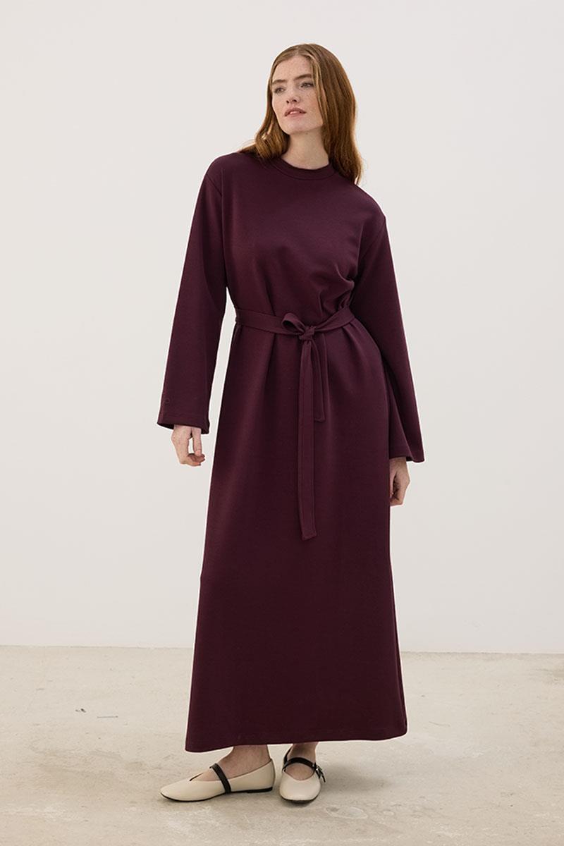 Kolu Nakışlı Sweatshirt Elbise Bordo