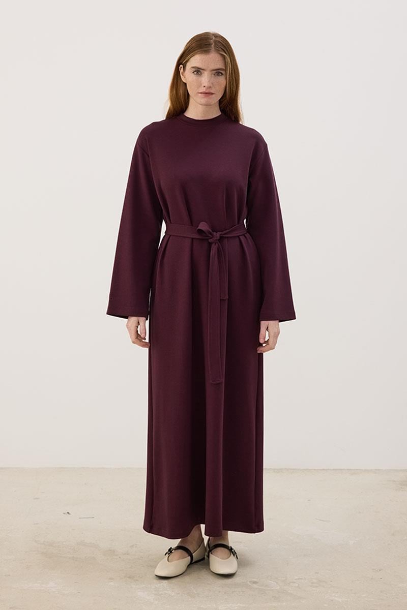 Kolu Nakışlı Sweatshirt Elbise Bordo