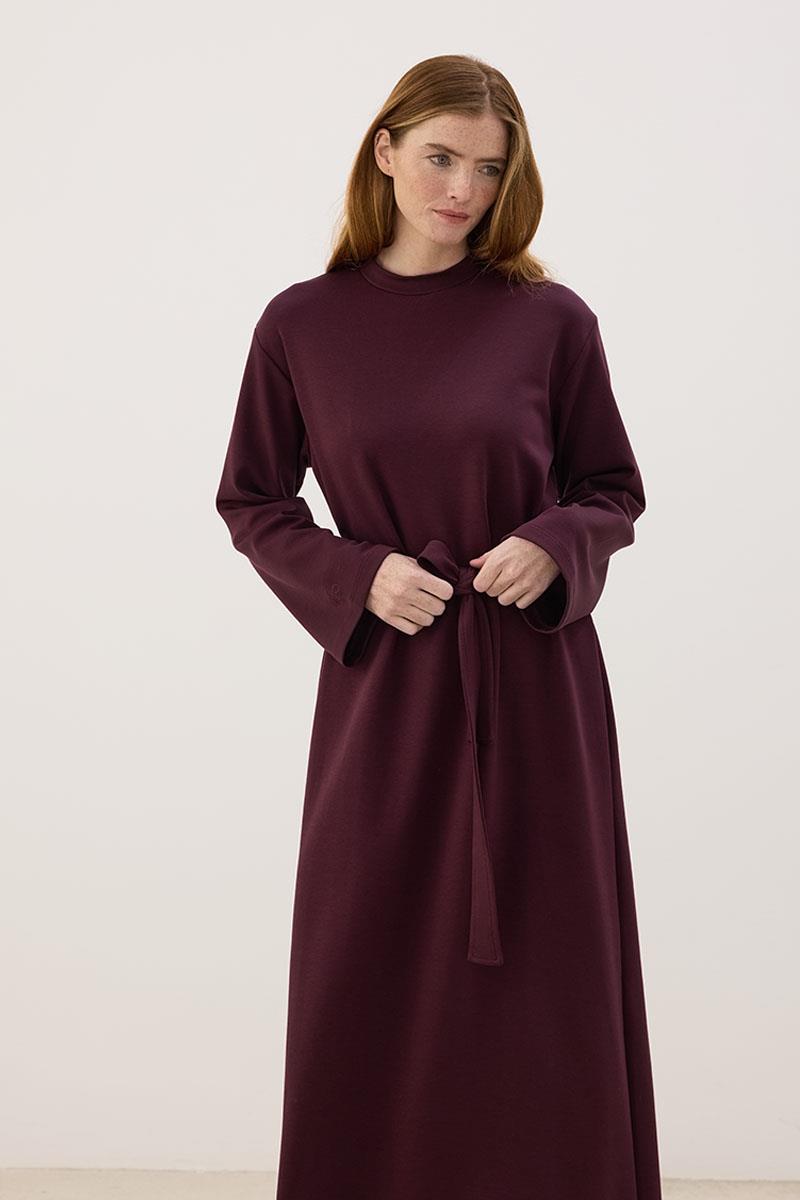 Kolu Nakışlı Sweatshirt Elbise Bordo