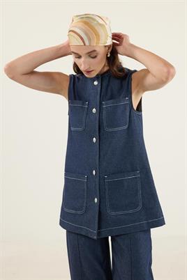 Kontrast Kot Yelek Beyaz Dikişli