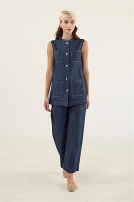 Kontrast Kot Yelek Beyaz Dikişli