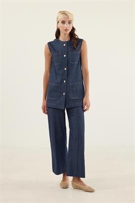 Kontrast Kot Yelek Camel Dikişli