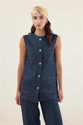 Kontrast Kot Yelek Camel Dikişli