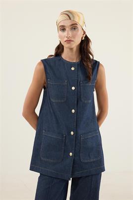 Kontrast Kot Yelek Camel Dikişli