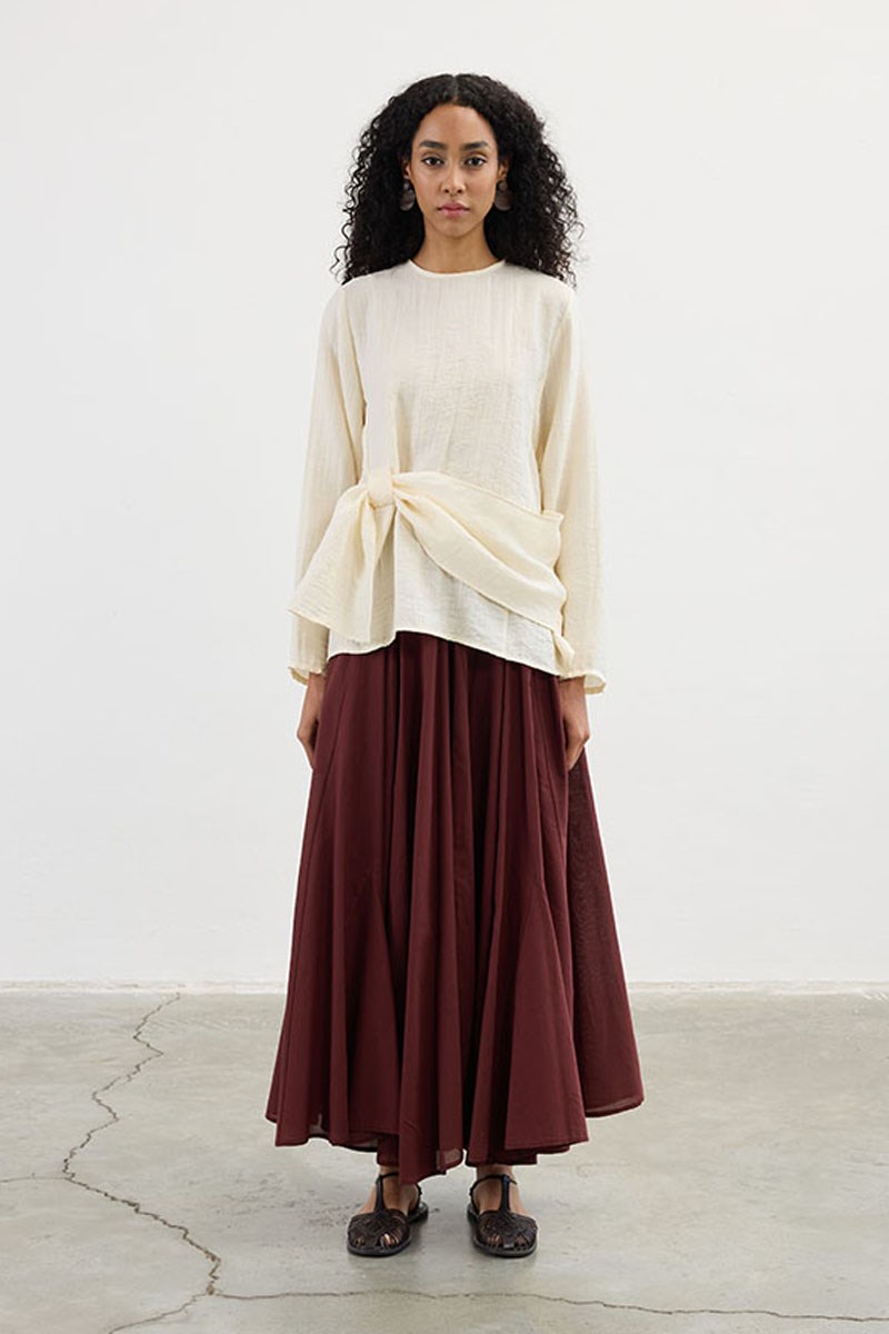 Köprü Detaylı Bluz Ekru