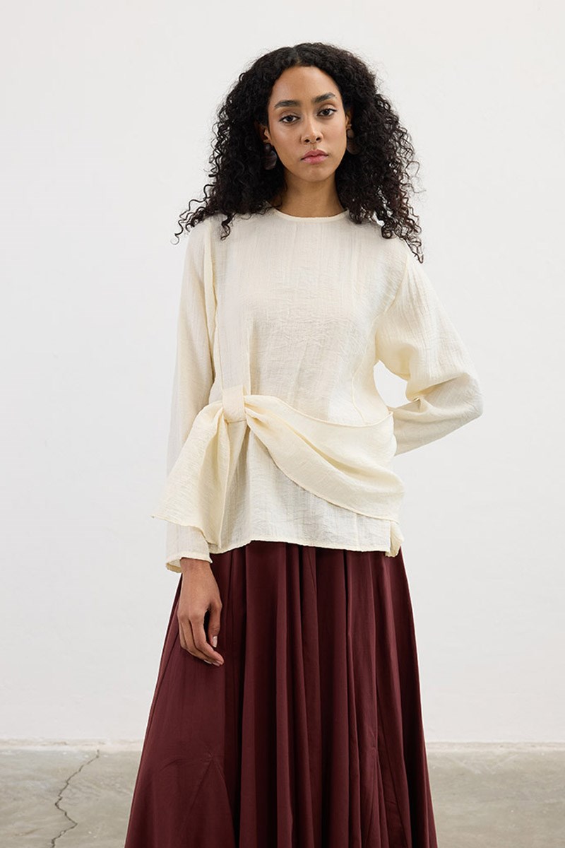 Köprü Detaylı Bluz Ekru