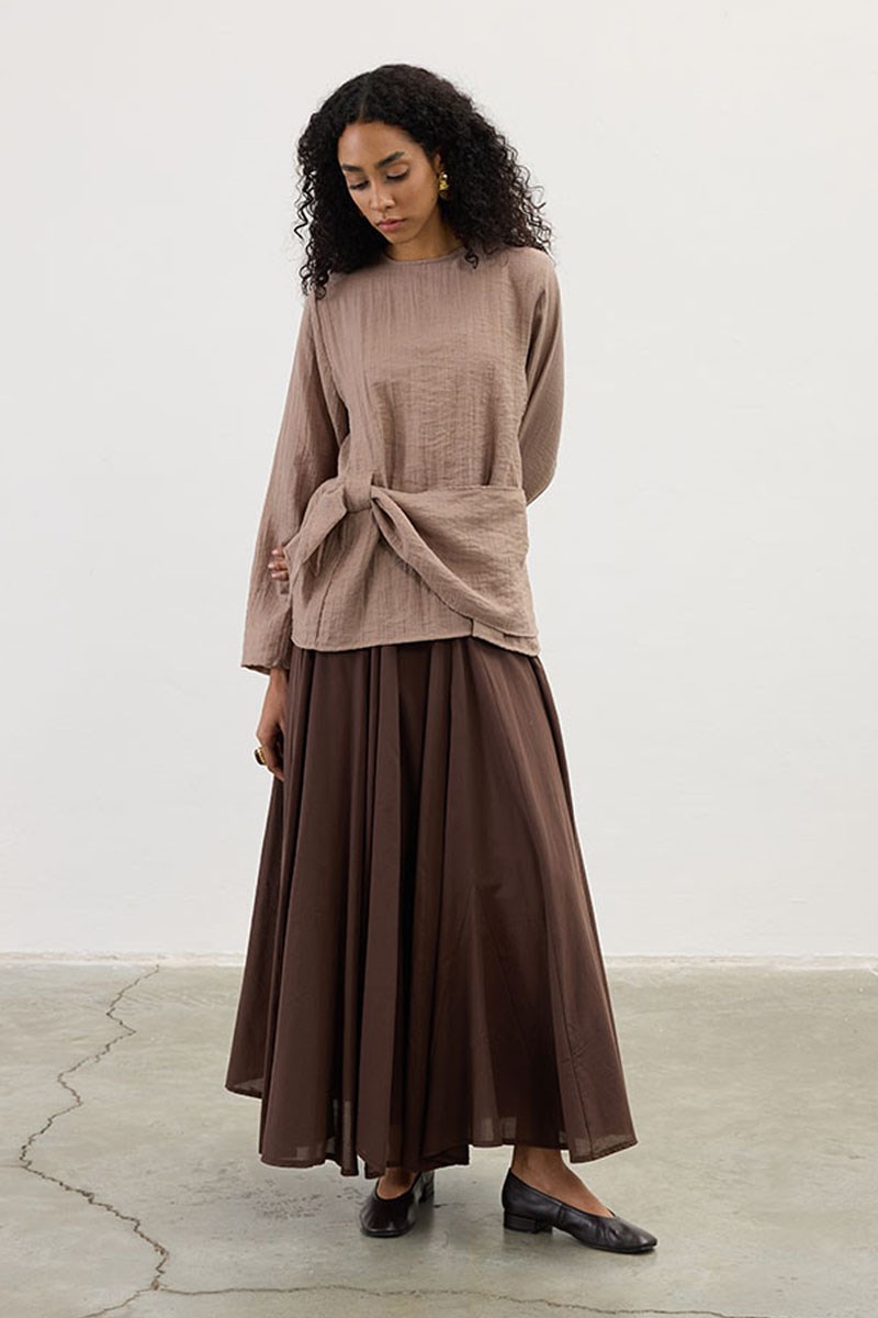 Köprü Detaylı Bluz Vizon