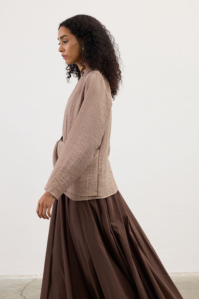 Köprü Detaylı Bluz Vizon