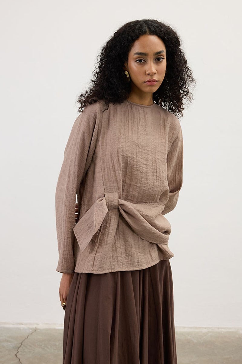 Köprü Detaylı Bluz Vizon