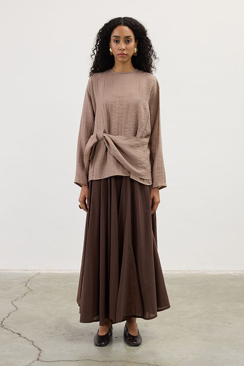 Köprü Detaylı Bluz Vizon