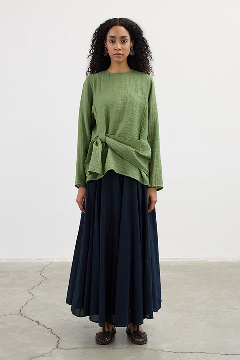 Köprü Detaylı Bluz Yeşil