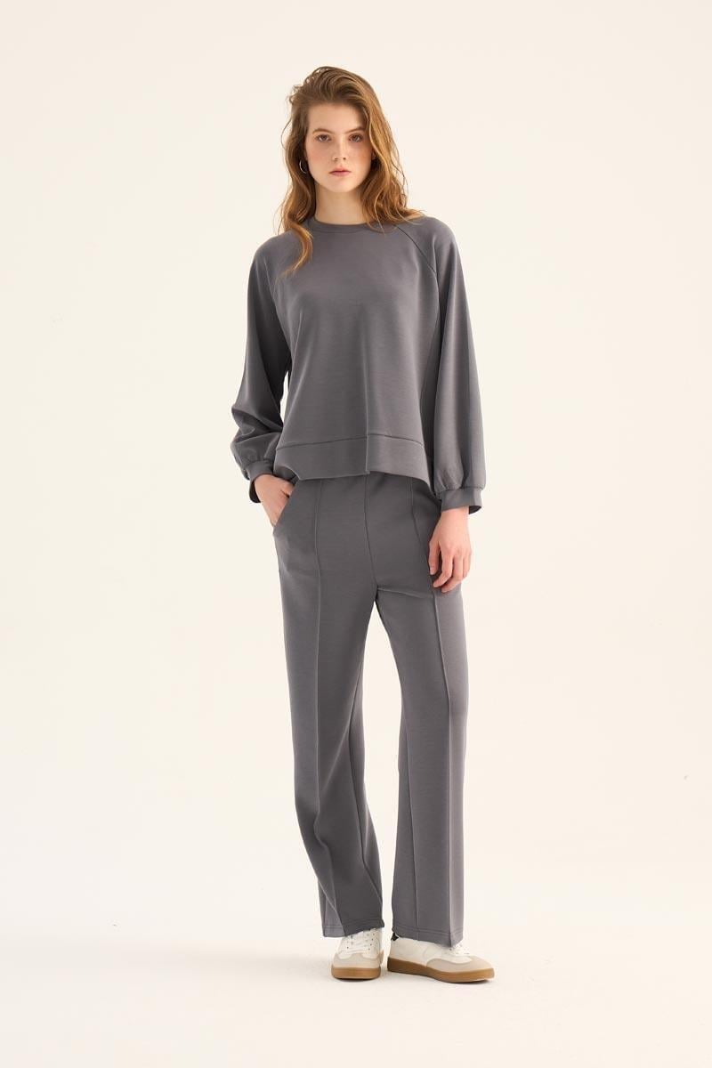 Koyu Gri Kısa Sweatshirt Eşofman Takımı