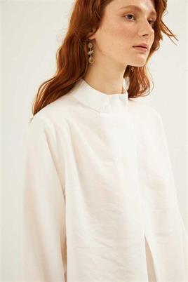 Krem %100 Keten Jile, Ekru Bluz, Etnik Şal Kombin