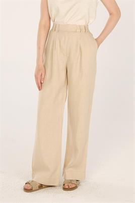 Krem %100 Keten Palazzo Pantolon, Tek Cepli Gömlek, Bohem Şal Kombin