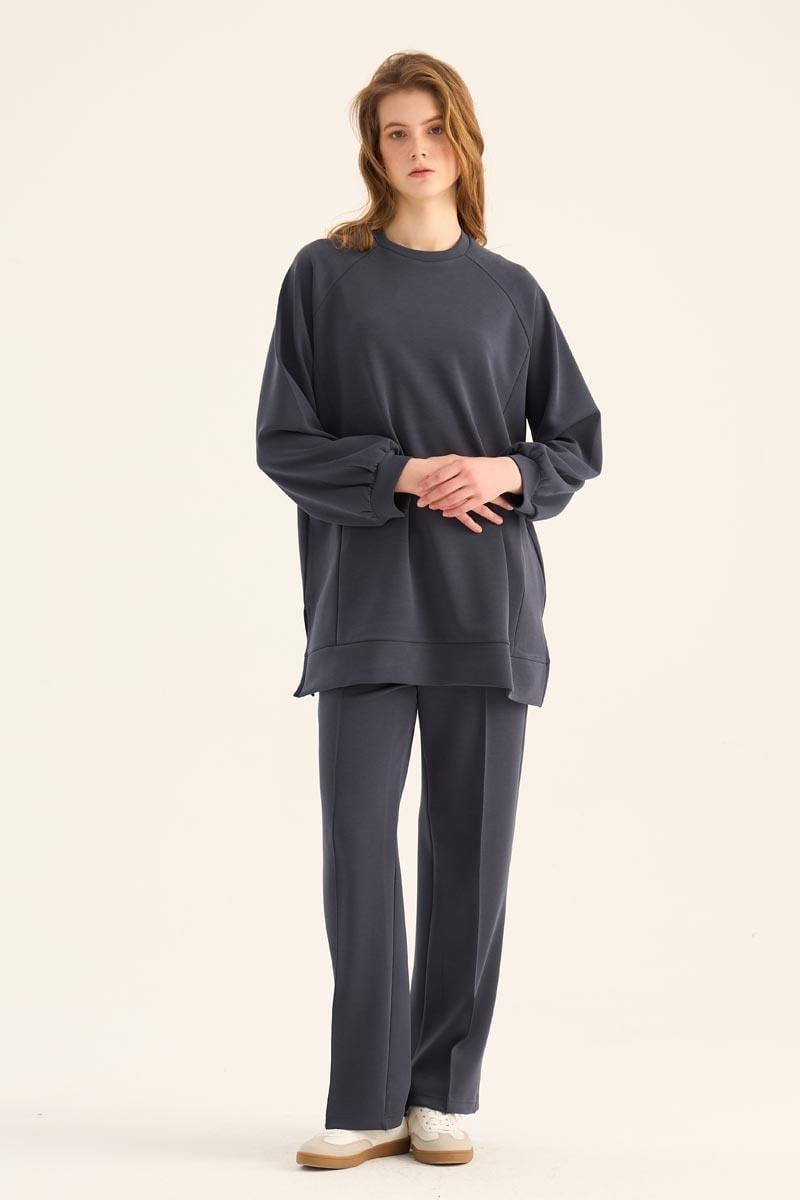 Lacivert Uzun Sweatshirt Eşofman Takımı