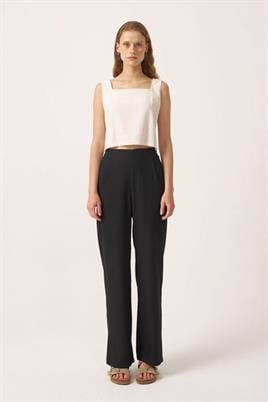 Lastikli Keten Pantolon Siyah