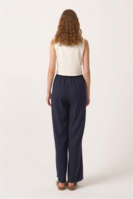 Lastikli Keten Pantolon Lacivert