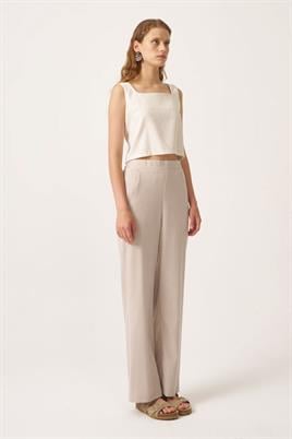 Lastikli Keten Pantolon Taş