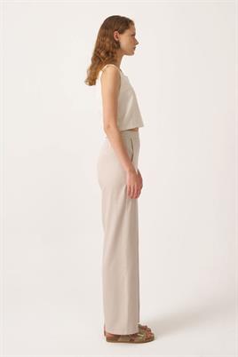 Lastikli Keten Pantolon Taş