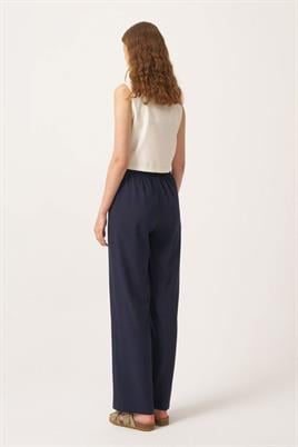 Lastikli Keten Pantolon Lacivert